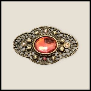 Vintage Pink, Aurora Borealis, and Seed Pearl Brooch